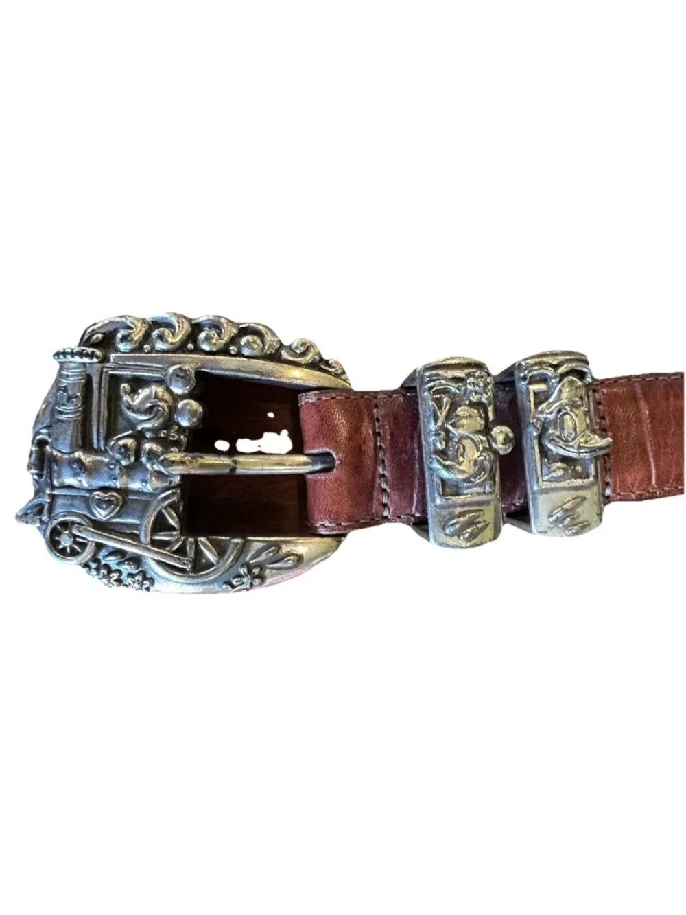Brighton Vintage Disney Leather Belt Size 28 Mickey, Donald, Goofy